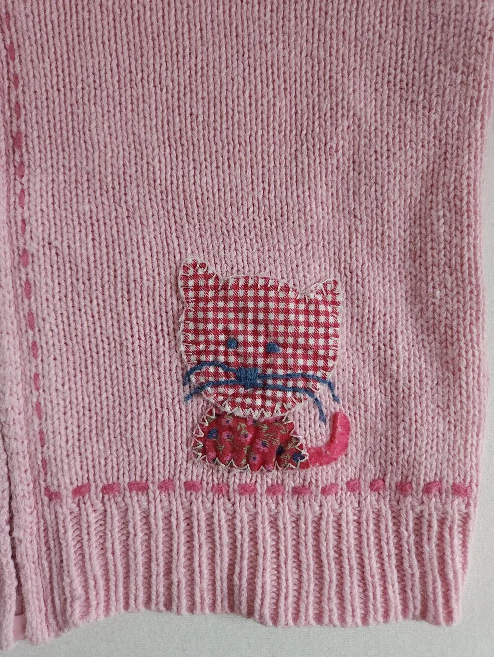 Cottagecore Patchwork Cat Apple Oshkosh Knit Pink Cardigan Sweater Sz 4/4T